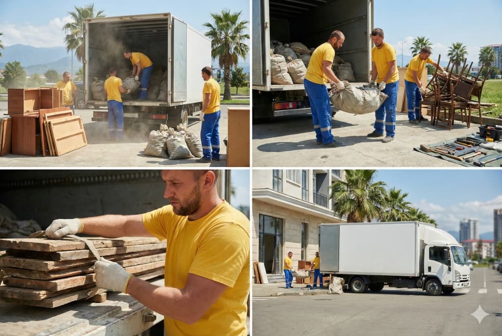 Грузчики вывозят строительный мусор и мебель